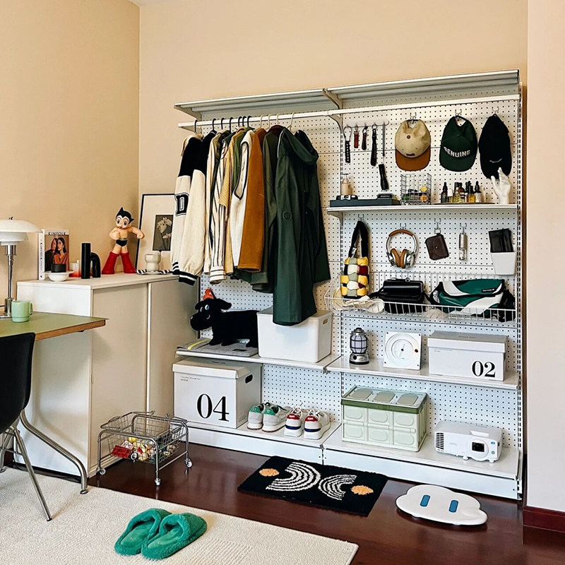 2米免打孔五金货架改造少女衣柜步入式衣柜洞洞板衣架简洁.
