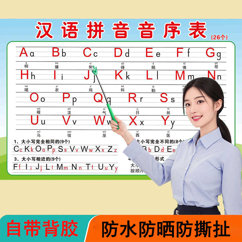 小学一年级汉语拼音音序字母表上下册书写26个字母大小写挂图墙贴图片