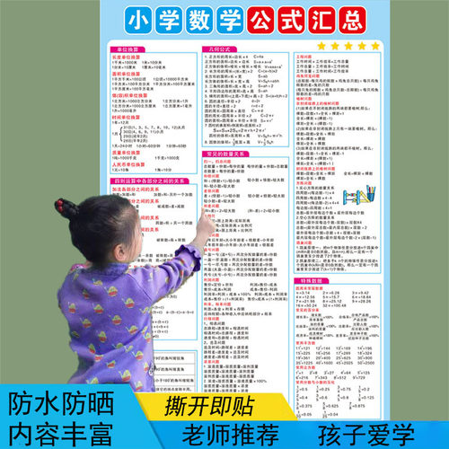 小学一至六年级数学公式汇总挂图