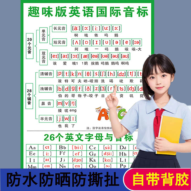 启蒙小学英语趣味谐音学音标48国际音标自然拼读音标挂图