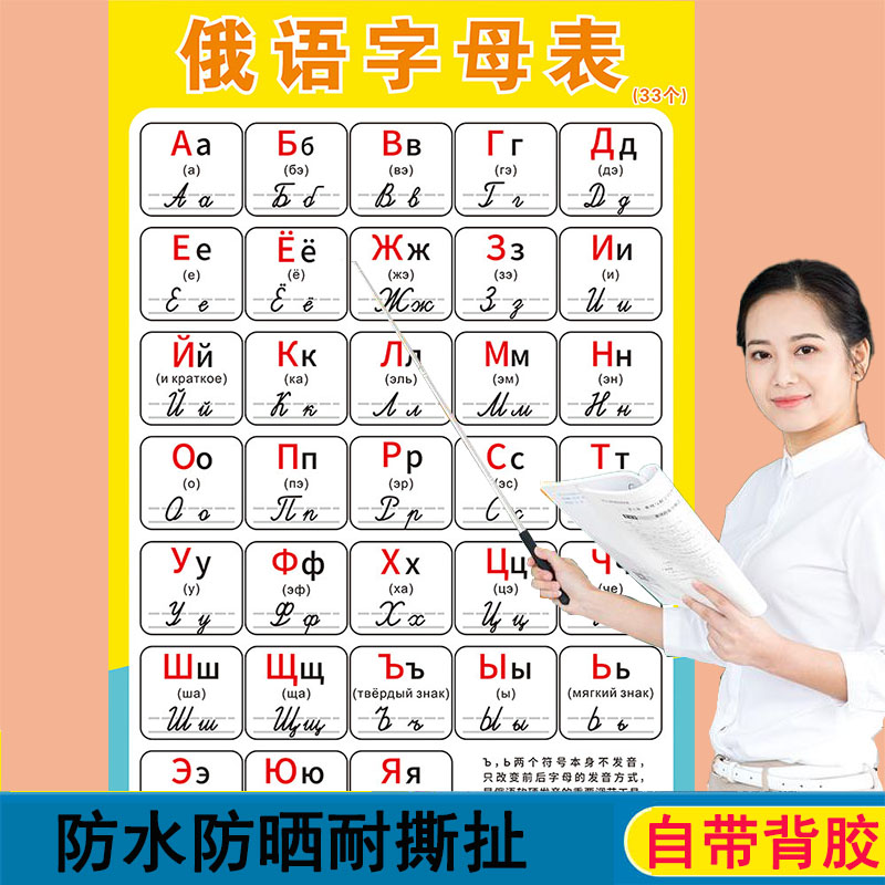 俄罗斯语文字母大小手写体发音规则表元辅音组规律墙贴纸挂图海报