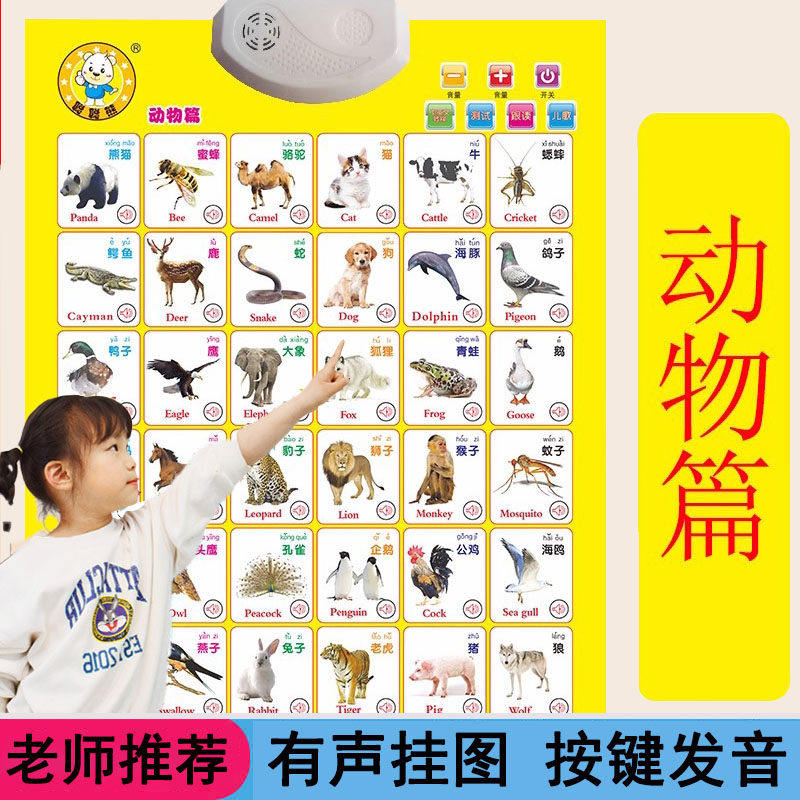 0-3-6岁宝宝早教认识有声挂图 动物水果蔬菜书识字图片挂图有声音
