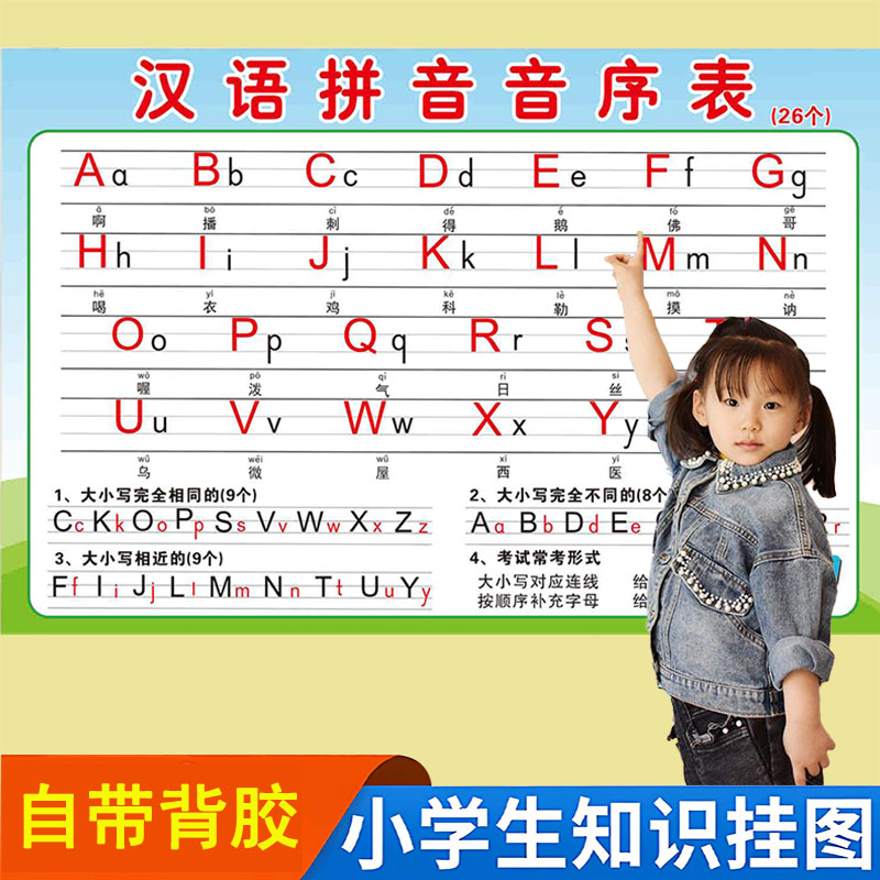 汉语拼音音序字母表学生一年级上下册书写26个字母大小写挂图墙贴
