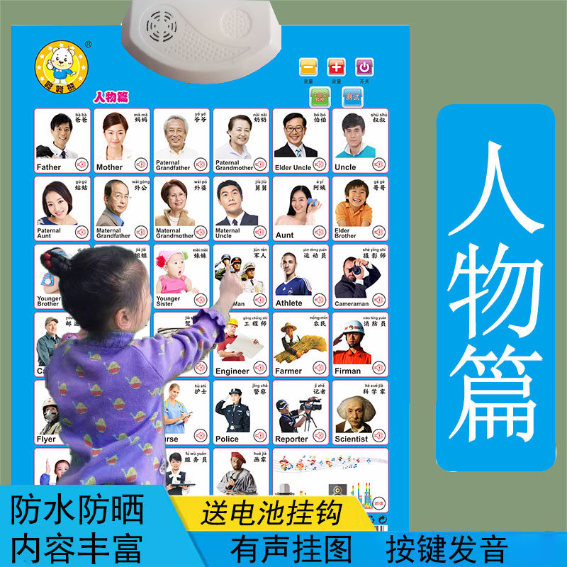 新款实用有声挂图早教发声宝宝认知早教挂图认识人物家庭称呼挂图