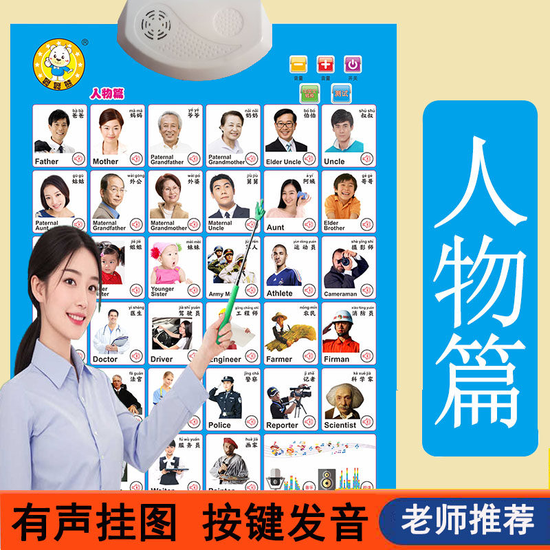 新款实用有声挂图早教发声宝宝认知早教挂图认识人物家庭称呼挂图
