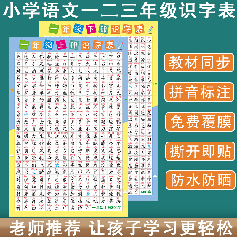 一二年级生字挂图上下册小学生卡儿童识字认字语文课本同步人教版