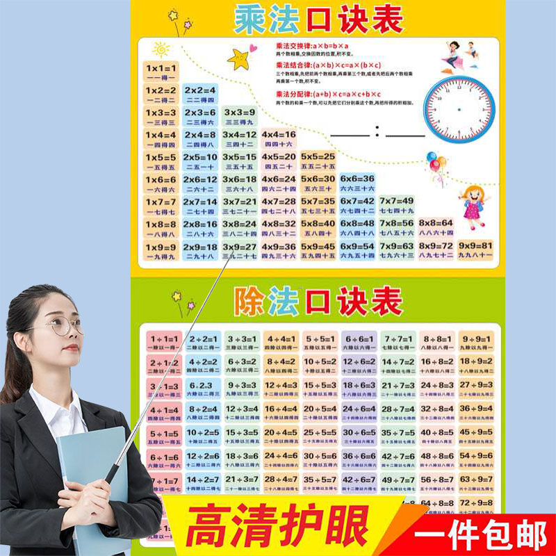 二年级99数学小学生乘法口诀表背诵神器墙贴大九九乘除法教具挂图
