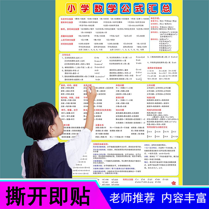 小学生数学公式大全墙贴挂图