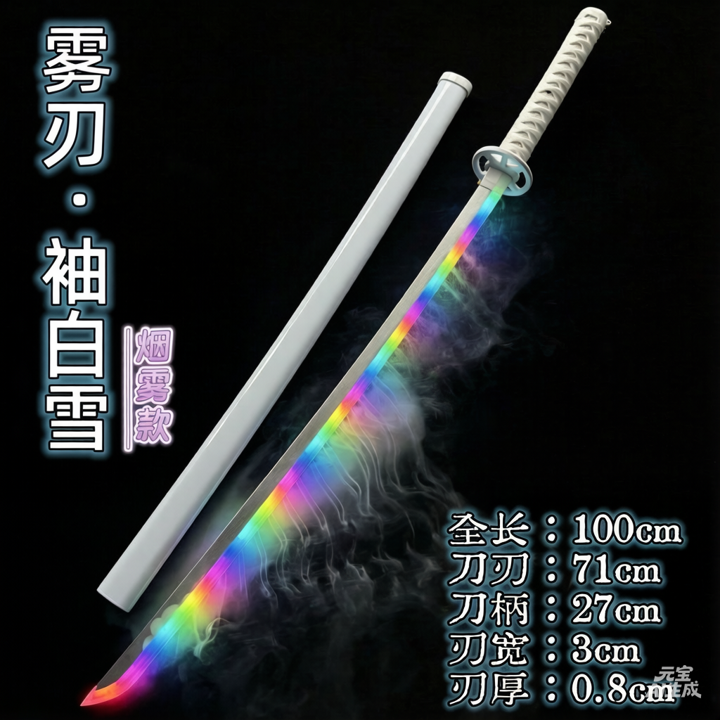抖音同款烟雾发光唐横刀木刀渐变多色七彩光剑新手木刀练习袖白雪
