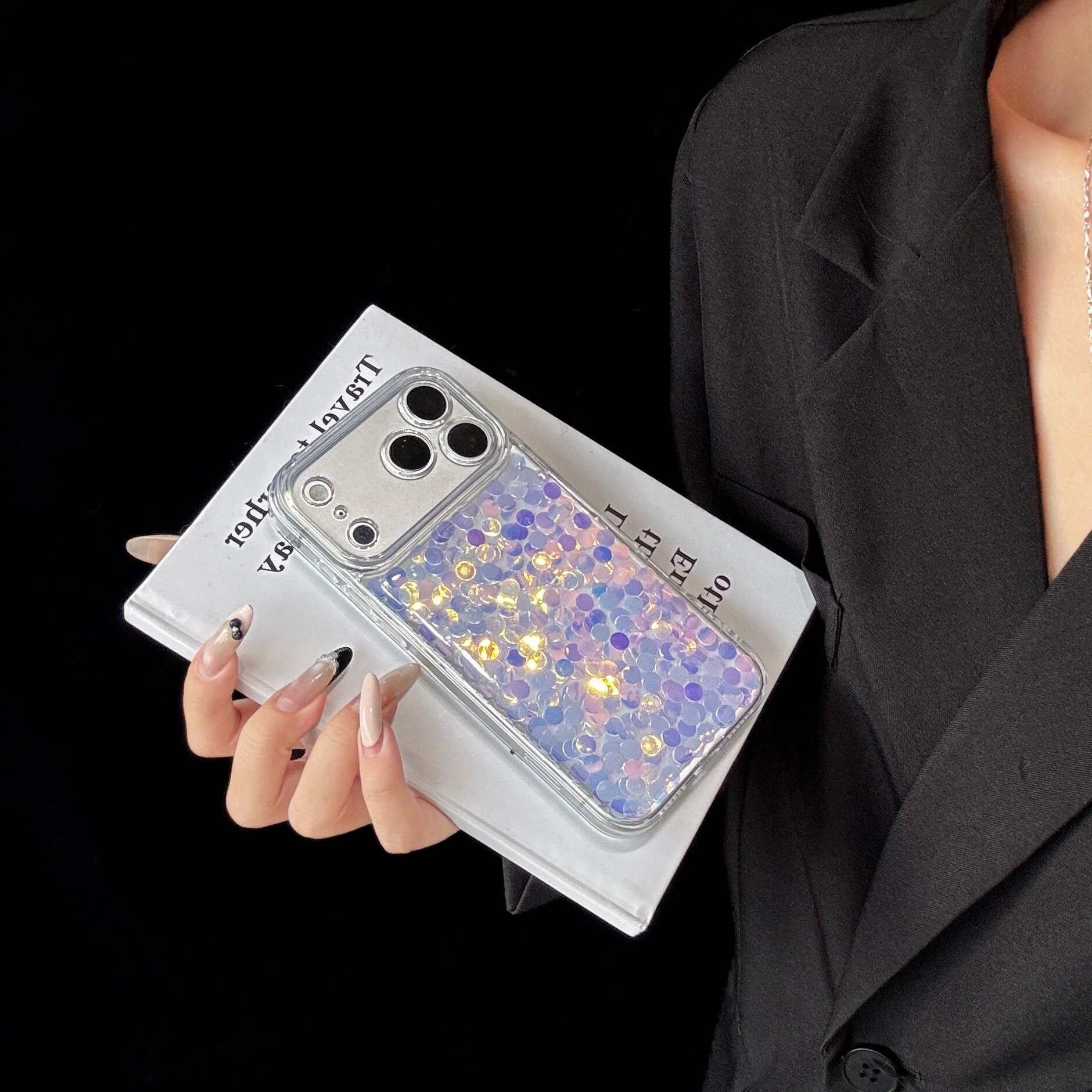 炫彩美人鱼亮片 苹果iPhone18ProMax手机壳17promax 手工原创紫蓝渐变高级好看少女心亮晶晶 16/15保护套软壳