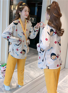日系可爱甜美法兰绒冬款和服睡衣