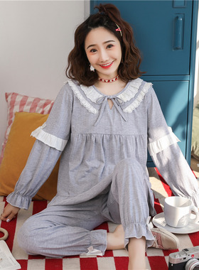 灰色睡衣女春秋ins风 可爱韩版学生春秋款少甜美长袖公主家居服