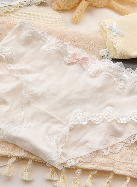 基础简约内裤女款纯棉裆中腰透气女士三角裤细腻蕾丝边修饰腿部