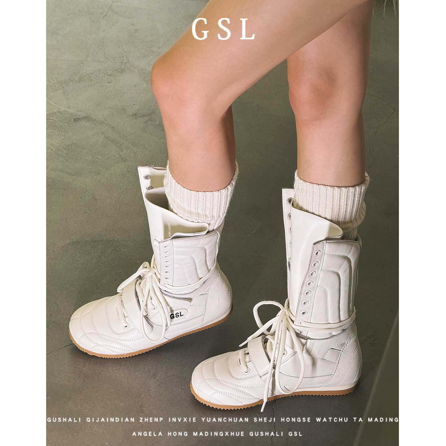[古莎莉]白色马丁靴女款秋图片