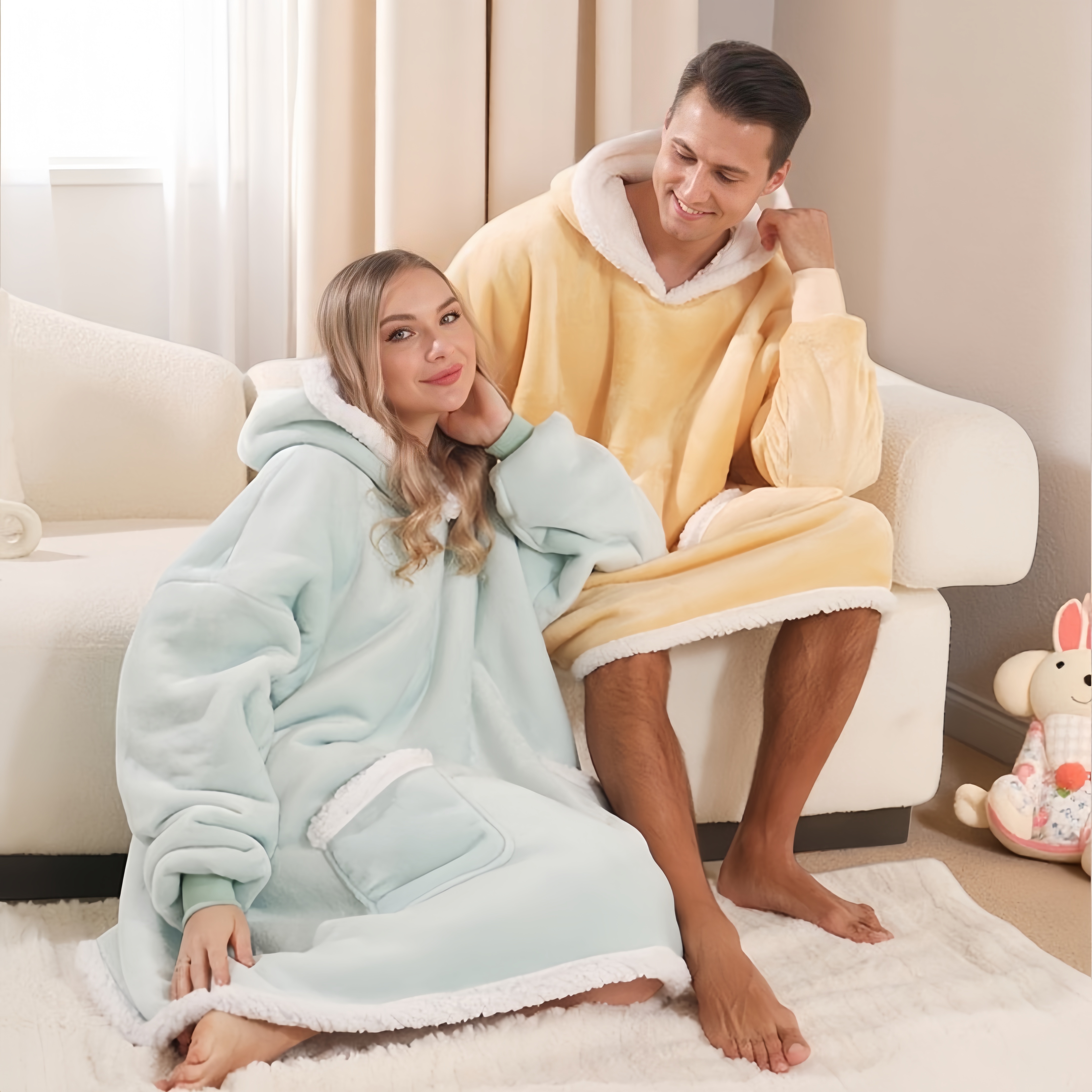 大码睡衣情侣款连帽双层加厚睡裙