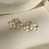 「全店买二赠一」纯白花朵锆石耳环女甜美气质无耳洞耳夹仙女耳钉