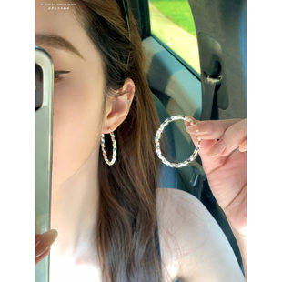 「全店买二赠一」银色大耳圈高级感素圈耳环圈圈轻奢气质夸张耳饰