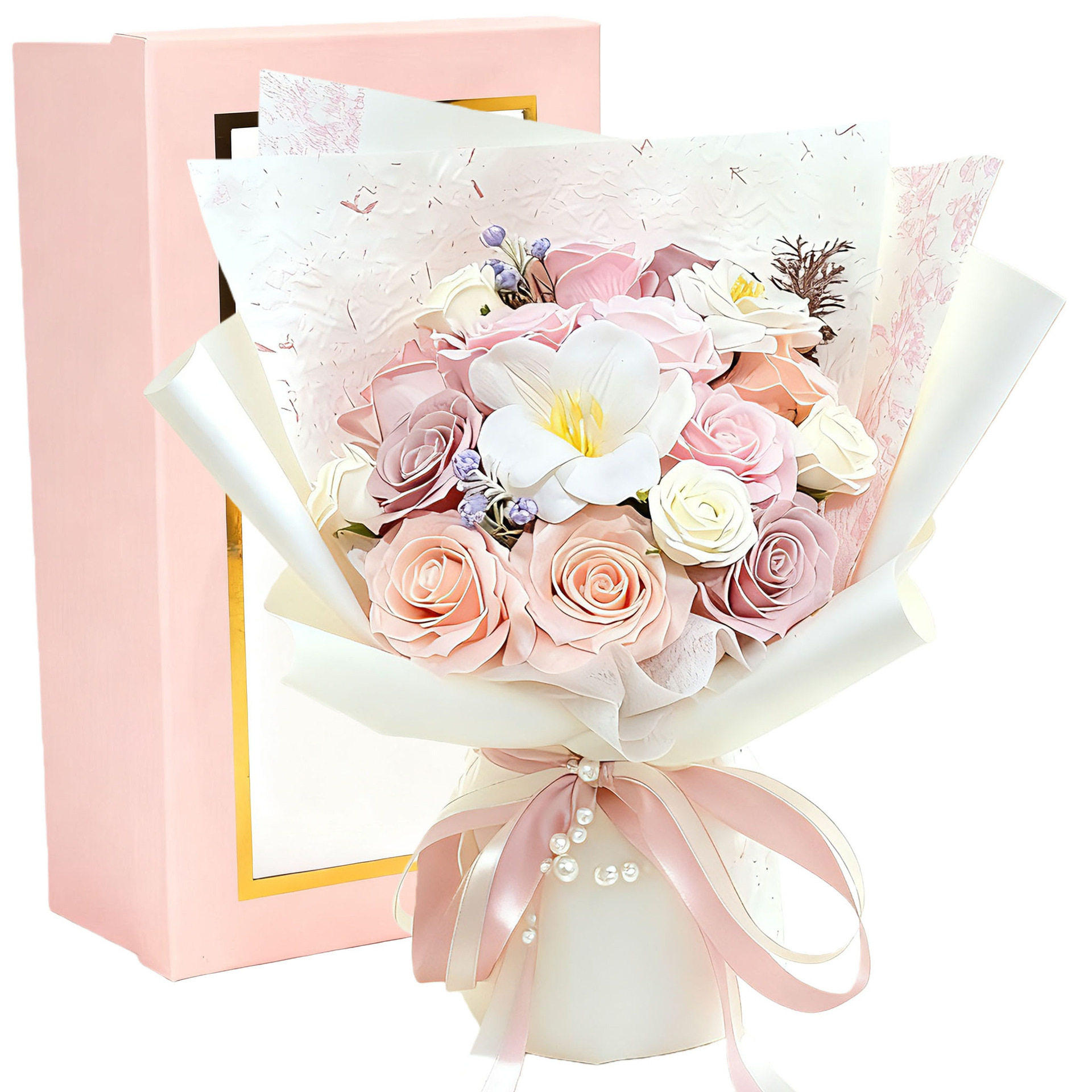 情人节礼物高级感韩式18朵玫瑰香皂花束礼盒仿真花束节日礼品