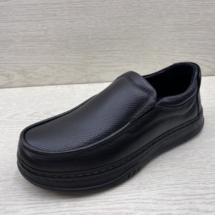 断码外贸真皮男鞋头层牛皮商务休闲圆头软底厚底鞋一脚蹬爸爸鞋男