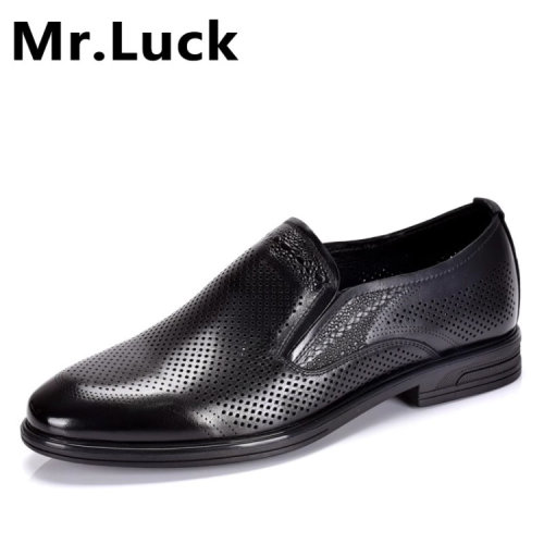 Mr.luck真皮男鞋头层牛皮商务正装皮鞋英伦风低帮舒适凉鞋洞洞鞋