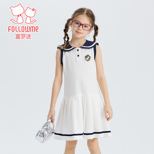 富罗迷女童连衣裙夏季2025新款独特时髦白色高级洋气小女孩公主裙