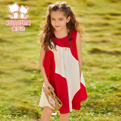 富罗迷女童连衣裙夏季新款时髦高级独特吊带裙洋气好看纯棉公主裙