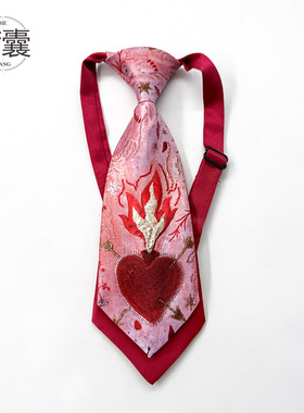 荷囊原创双层ins免打小领带短款甜酷学院jK时尚装饰配饰红串珠心