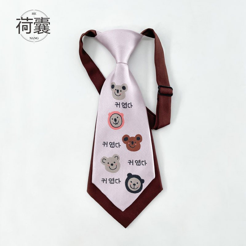 原创刺绣双层ins免打小领带咖色