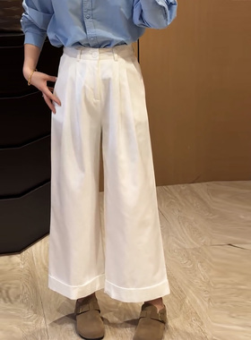 2026春秋新款慵懒风宽松卷边白色休闲裤韩版百搭显瘦直筒阔腿裤女