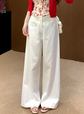 2026春夏新款韩版通勤风简约女高腰显瘦垂感拖地白色直筒阔腿长裤