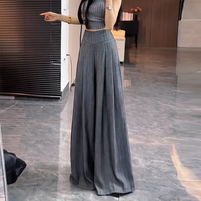 港风高腰阔腿宽松显瘦西装裤女