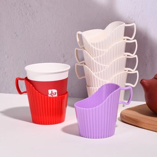 一次性杯子杯套杯座防烫手隔热带把手杯架子加厚塑料家用纸杯杯托