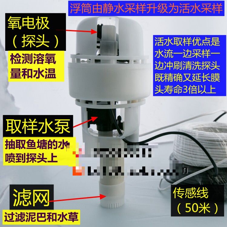 鱼塘全自动增氧机控制器全天在线检测溶氧量手机远程浮筒一套
