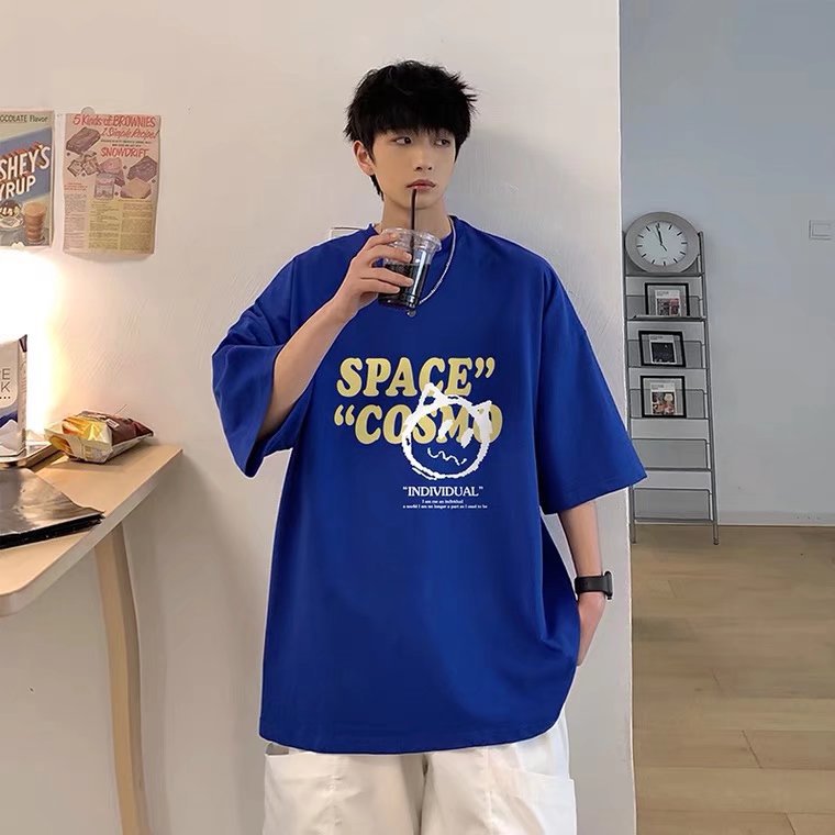 美式复古字母印花短袖T恤男2023宽松大码潮牌嘻哈学院风休闲半袖