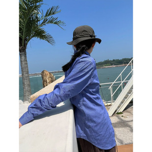 小众表妹自制宽松日系vintage复古蓝色格子衬衫 女衬衣bf慵懒风