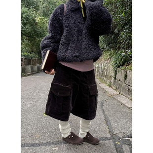 日系复古宽松休闲五分裤 女2025新款 短裤 小众表妹灯芯绒工装