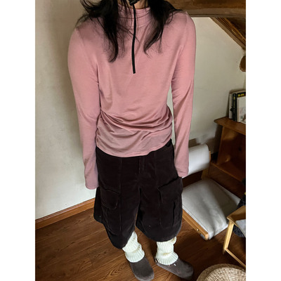 小众表妹粉色天丝羊毛薄款打底衫女高领弹力修身显瘦内搭上衣