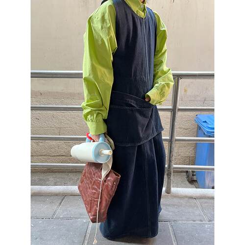 小众表妹 厨师裙自带围裙设计感显高牛仔连衣裙