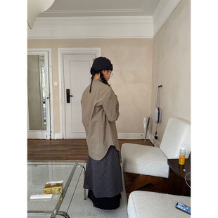 小众表妹 日系工装立领复古vintage长袖质感衬衫