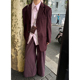 小众表妹vintage复古红呢料宽松休闲西装 外套秋季 高级感垫肩西服