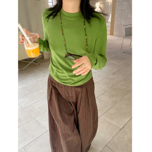 长袖 小众表妹2026秋季 女百搭基础修身 绿色显白高弹打底衫 T恤 新品