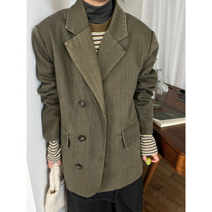 小众表妹 外套 古着感满满vintage休闲复古高级感宽松气质棉麻西装