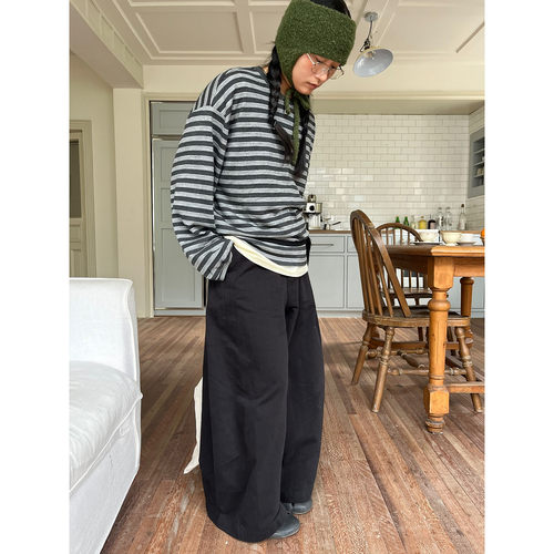 小众表妹 黑色百搭好穿显瘦弯刀裤休闲长裤女