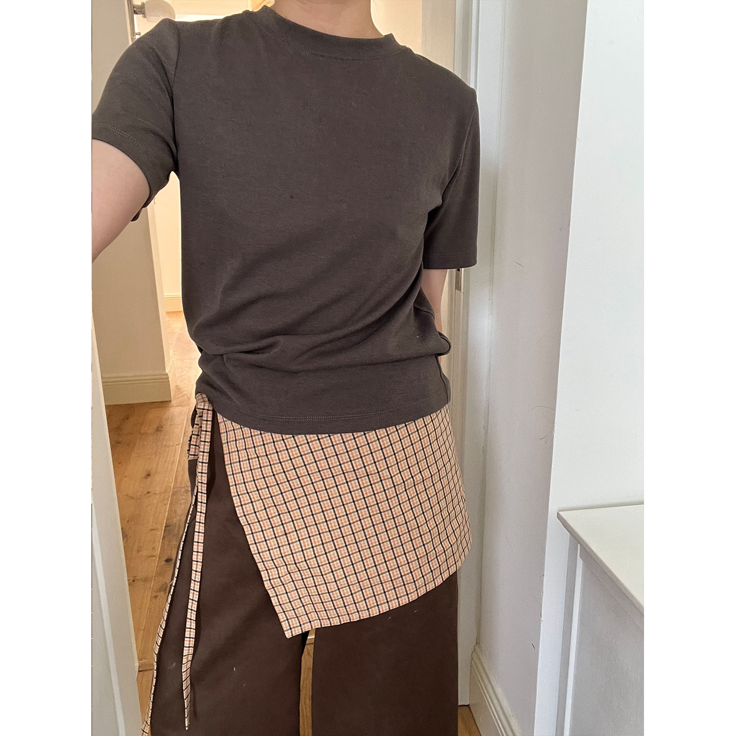 小众表妹 复古格子叠穿层次感屁帘