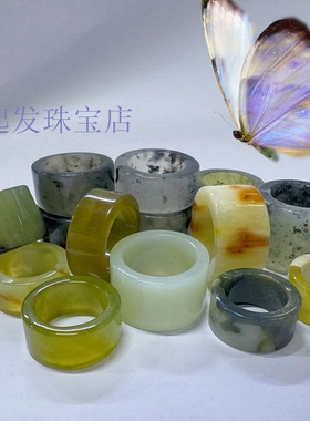 合一】全品多色冰种水墨冰透花玉天然岫玉宽扳指一物一图男款女款