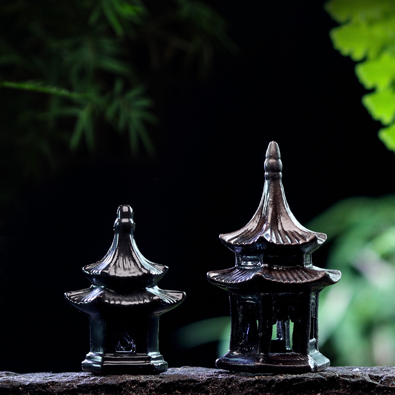 六角小亭子凉亭微景观假山水景摆件鱼缸造景花盆装饰国风陶瓷盆景