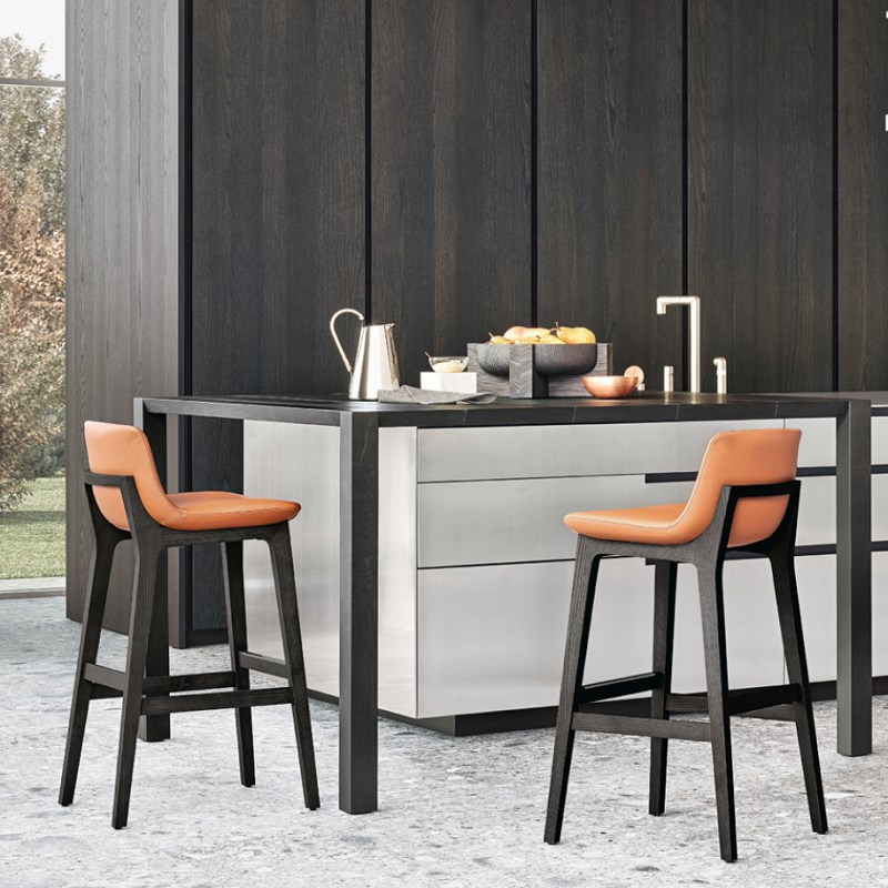 简艺实木脚布艺异型休闲吧台椅酒吧台椅客厅水吧台高脚凳吧台凳子