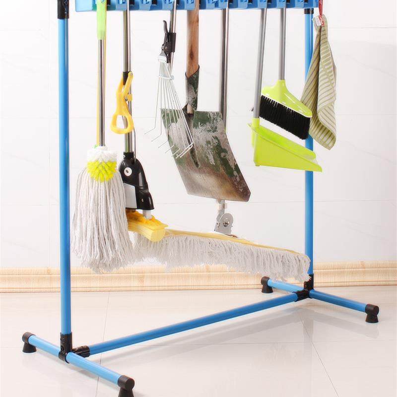 落地式拖把架子不锈钢清洁工具收纳墩布架可移动挂扫把抹布收纳架