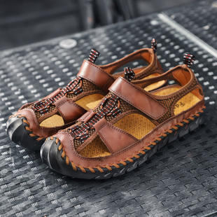 男潮户外运动真皮包头休闲鞋 沙滩鞋 拖鞋 镂空透气男士 厚底新款 凉鞋