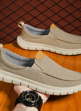 中老年男鞋春季宽肥脚布鞋45一脚蹬46软底特大码47休闲懒人帆布鞋